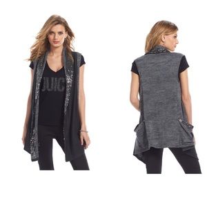 Juicy Couture sequin trim space dye grey open vest